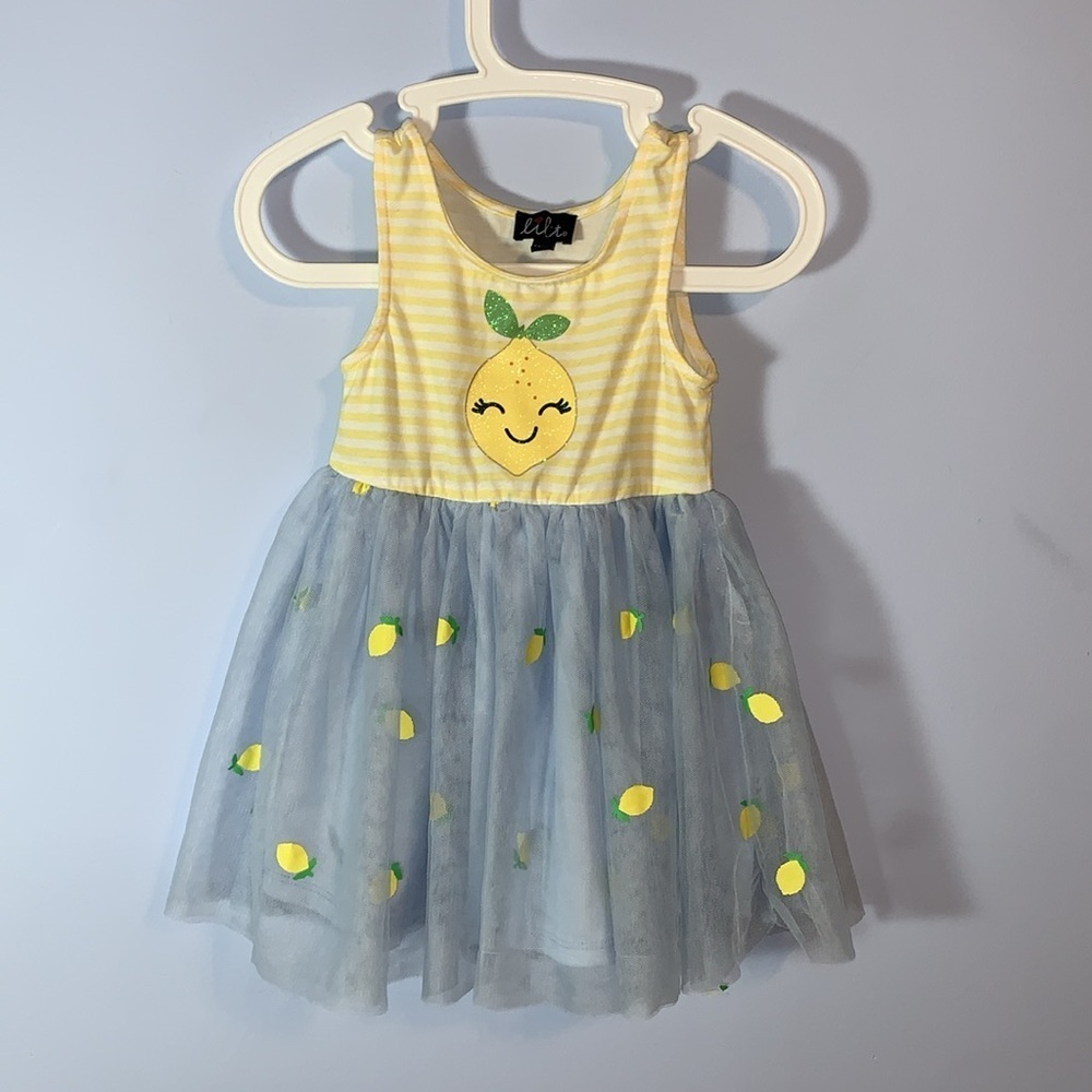 Lilt Lemon sleeveless tank tutu tulle Yellow and Blue summer dress glitter 2T - Picture 2 of 6